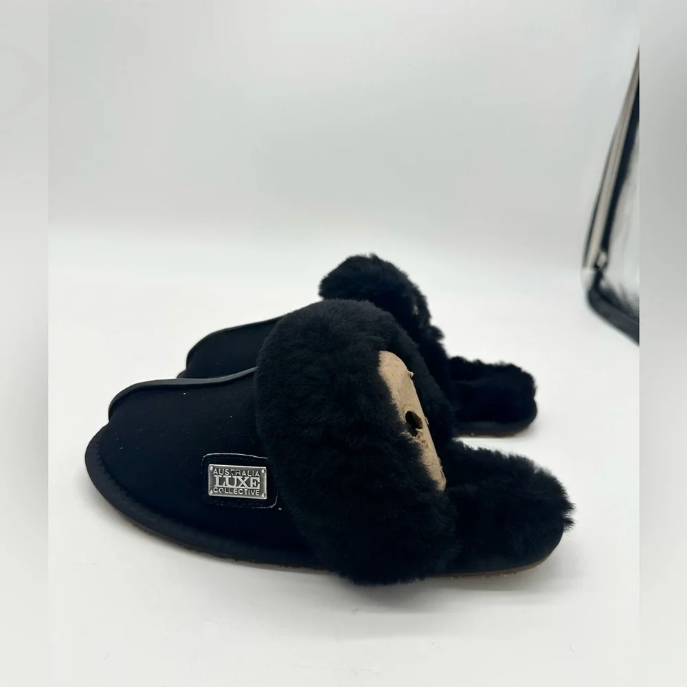 Australia Luxe Collective Black Suede & Shearling Slippers - NWT - XS size 5 - Picture 5 of 12